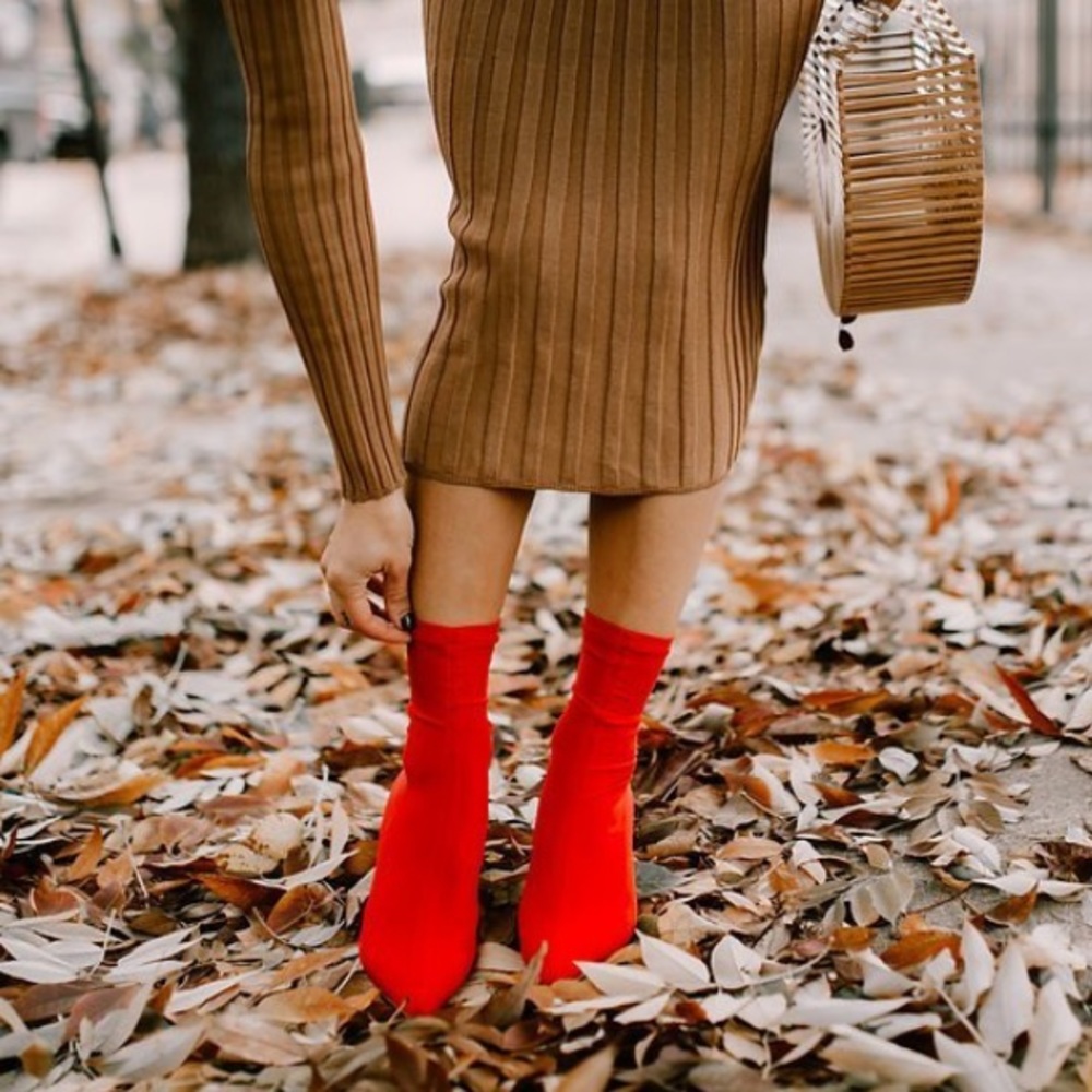 H&M red sock booties
